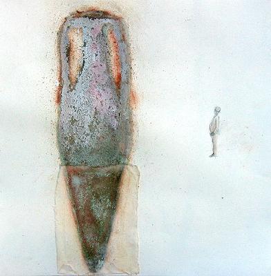 Amphore, technique mixte sur v&eacute;lin d'arche, 50x50 cm
